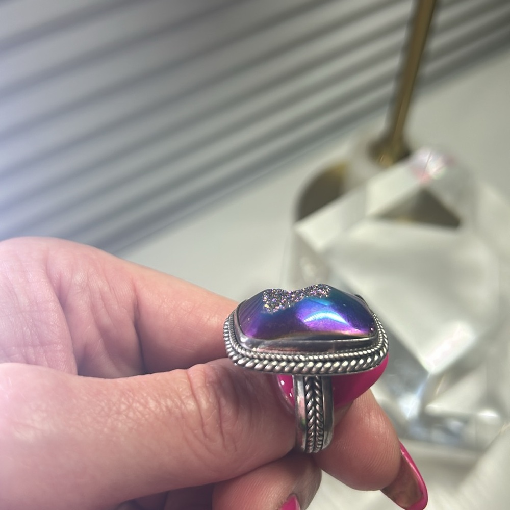 Drusy Solid Silver Iridescent Purple Ring - image 3